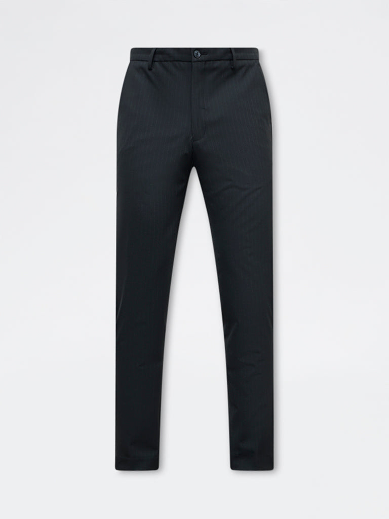 WES Formals Black Ultra Slim-Fit Mid-Rise Trousers