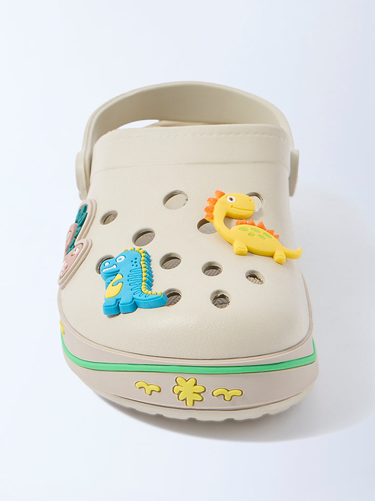 Yellow Beige Dinosaur-Themed Clogs