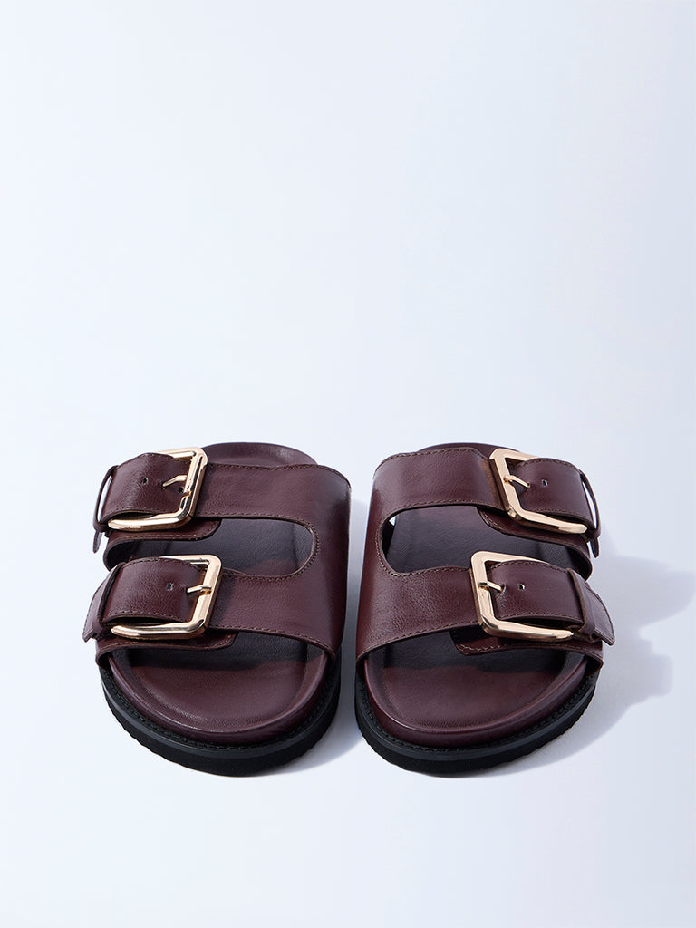 LUNA BLU Burgundy Buckled Slip-On Sandals