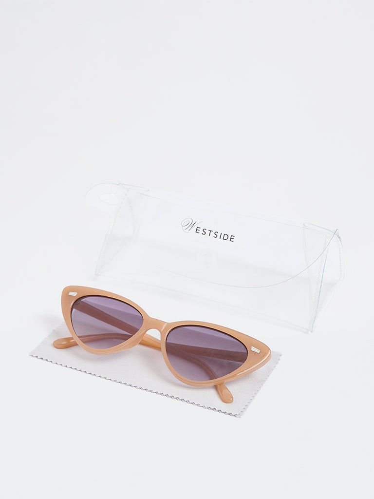 Westside Accessories Light Brown Cateye Sunglasses - Comes with a Pouch and Cleaning Cloth
