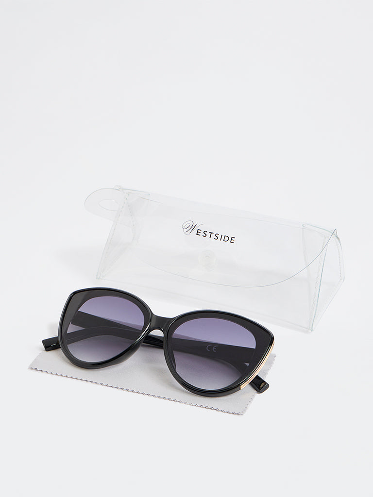 Westside Accessories Black Oversized Cateye Sunglasses - Comes with a Pouch and Cleaning Cloth