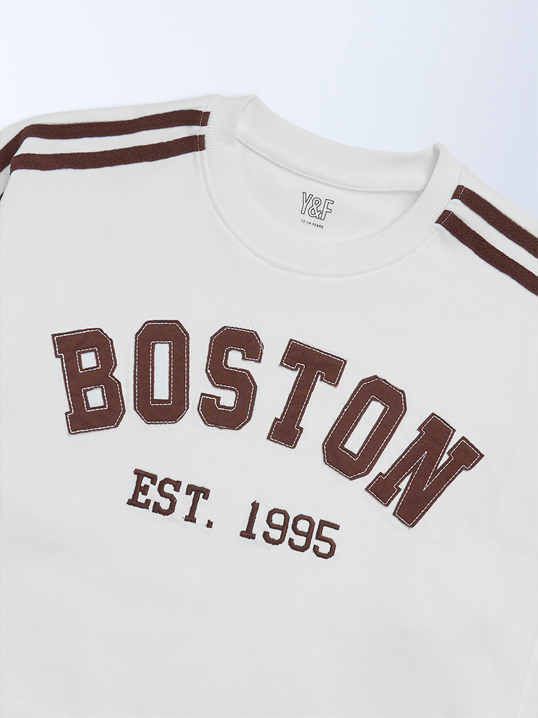 Girls White Printed Cotton-Blend Sweatshirt