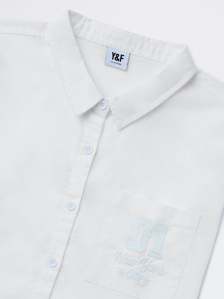 Girls White Embroidered Cotton Shirt