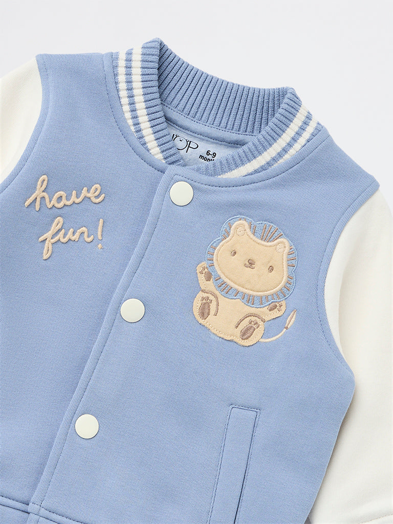 HOP Baby Boys Blue Embroidered Cotton-Blend Varsity Jacket