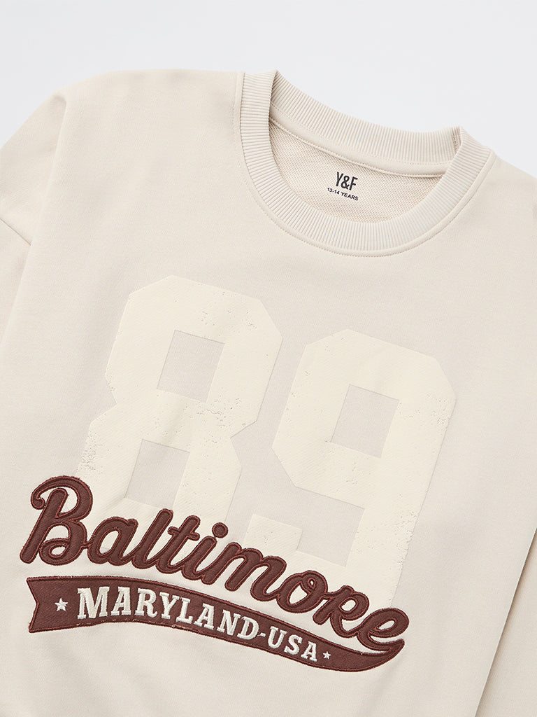 Girls Beige Printed Cotton-Blend Sweatshirt