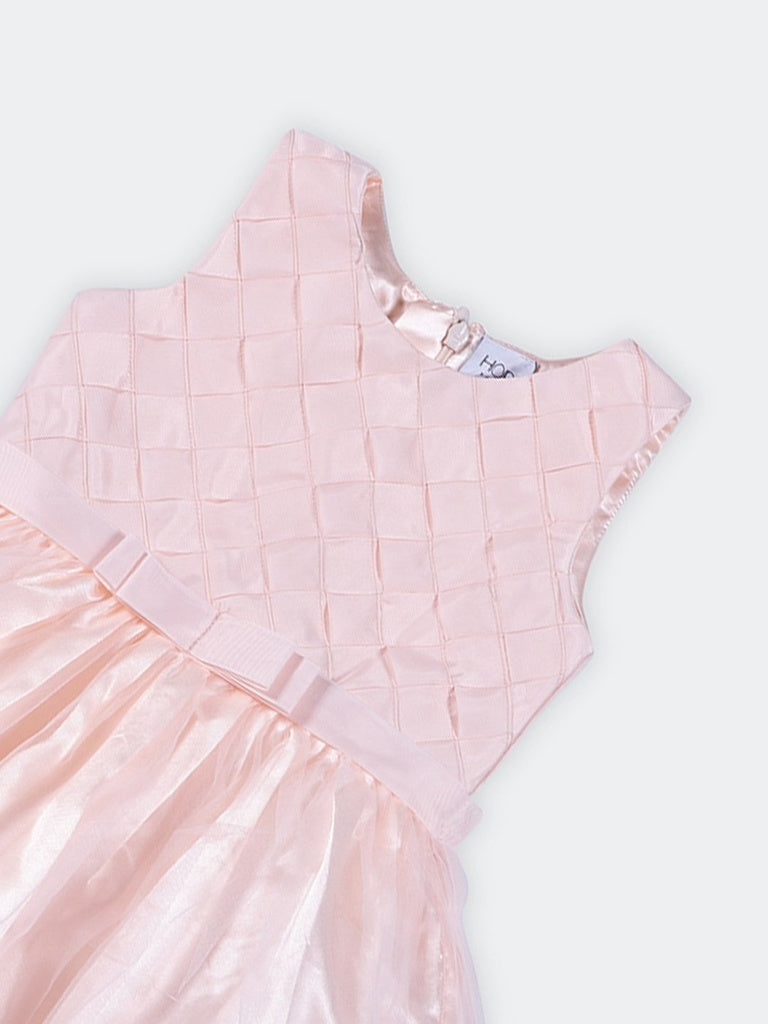 HOP Kids Girls Pink Mesh Detailed Fit And Flare Dress