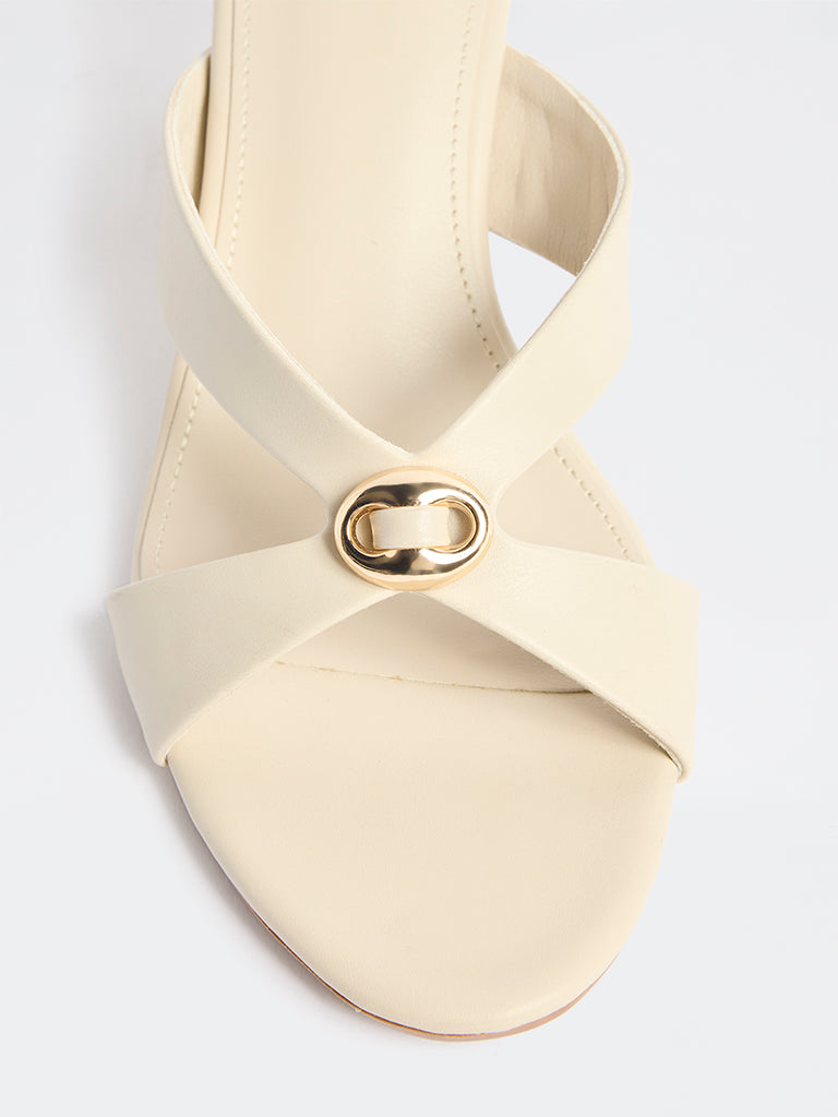 LUNA BLU Ivory Buckle-Detailed Strap Sandals