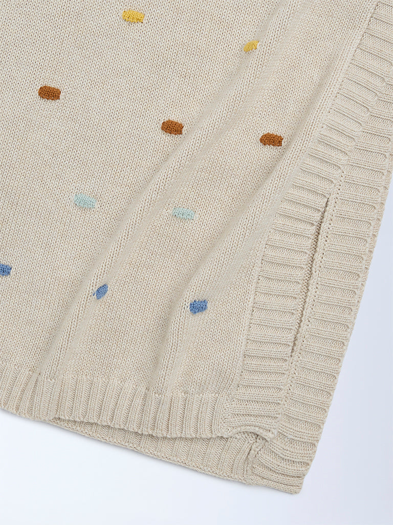 HOP Baby Boys Beige Knit-Textured Cotton Blanket
