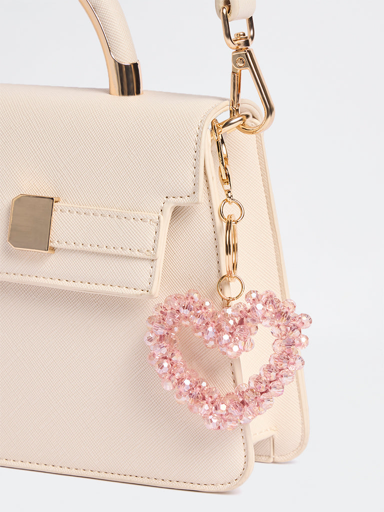 Westside Accessories Pink Beaded Heart Bag Charm