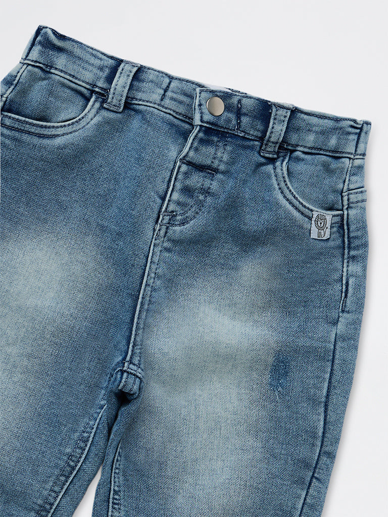 HOP Baby Boys Blue Faded High-Rise Jeans