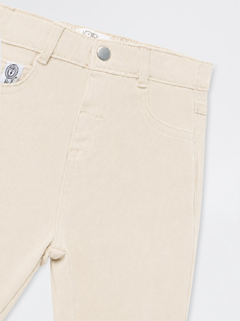 HOP Baby Boys Light Beige Mid-Rise Cotton-Blend Joggers