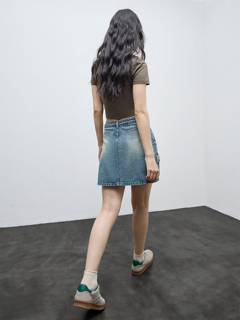 Nuon Blue Faded High-Rise Denim Skirt