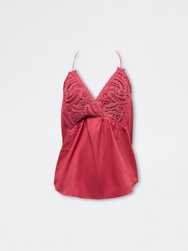 Bombay Paisley Red Crochet Cotton Top