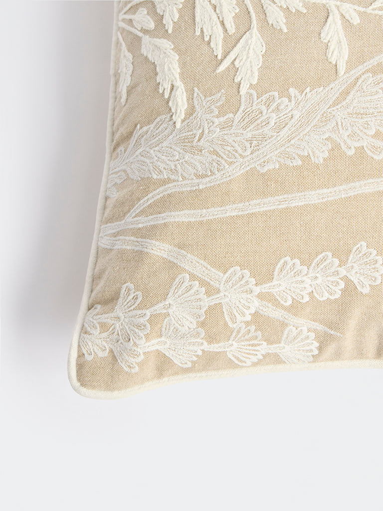 Westside Home Beige Floral Embroidered Cushion Cover