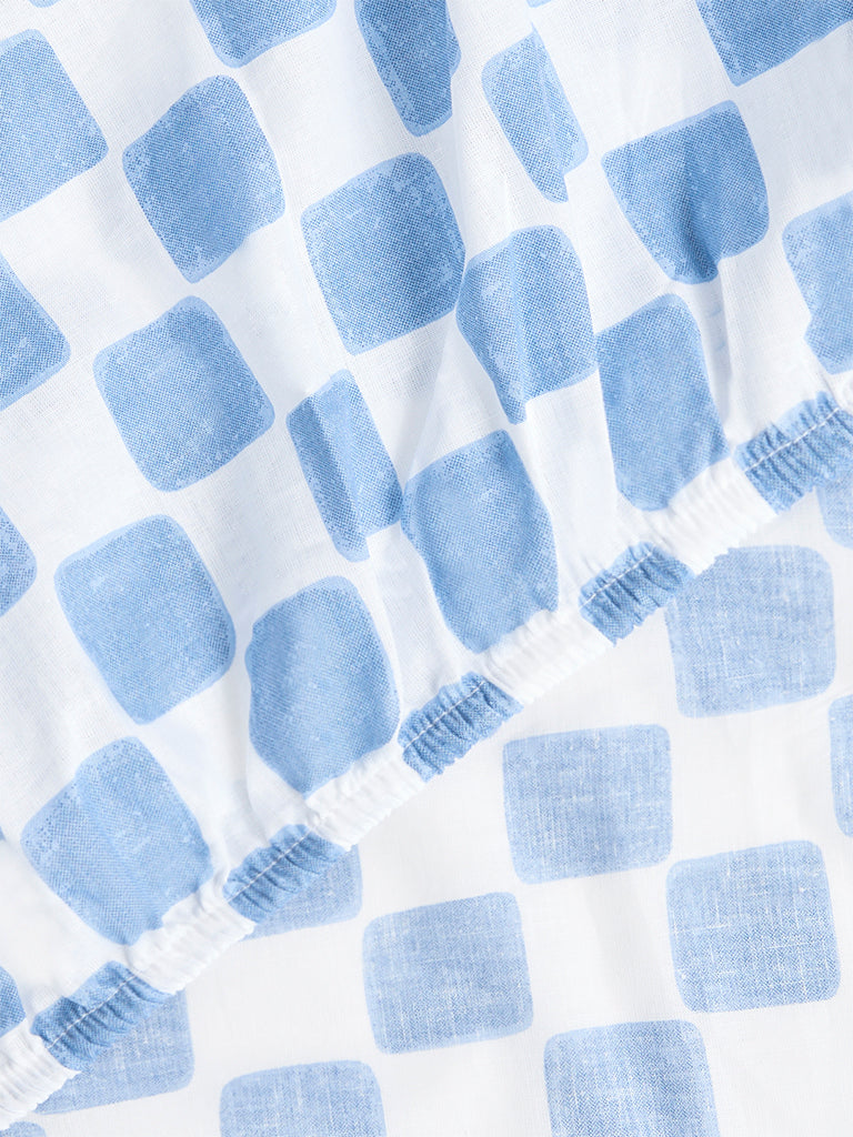 Westside Home Blue Checkered Fitted King Bed Sheet Set