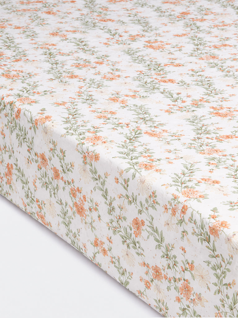 Westside Home Orange Foliage Pattern Queen Bed Sheet Set