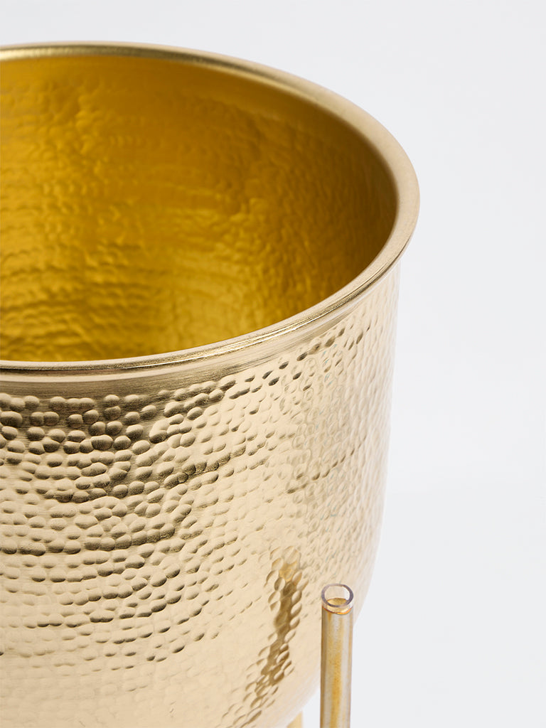 Westside Home Gold Hammered Textured Planter with Stand - Large