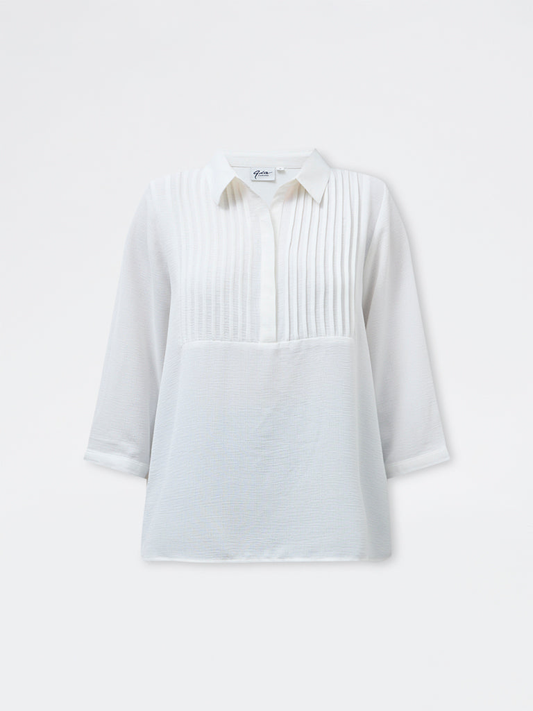 Gia White Pintuck-Detailed Blouse