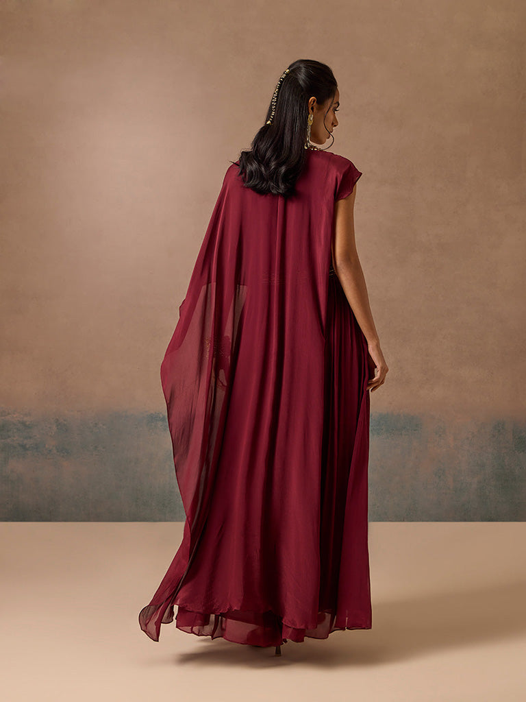 Samoh Embellished Maroon Maxi Dress