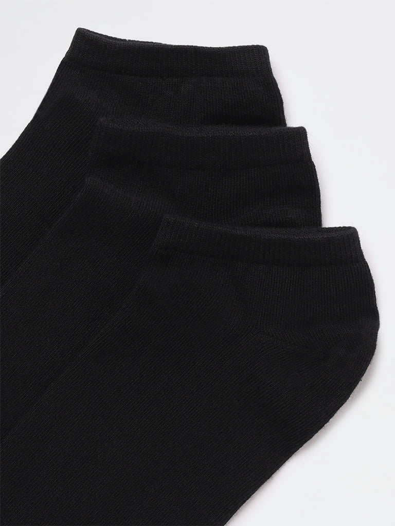 WES Lounge Black Cotton-Blend Sneaker Socks - Pack of 3
