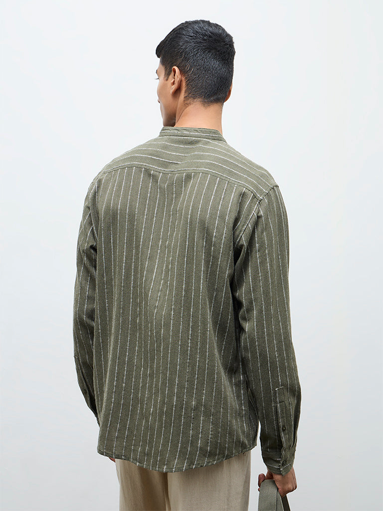ETA Olive Stripe Embroidered Relaxed-Fit Cotton Shirt