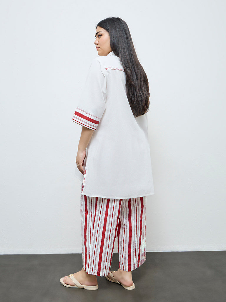 Diza White Floral Embroidered Cotton Tunic