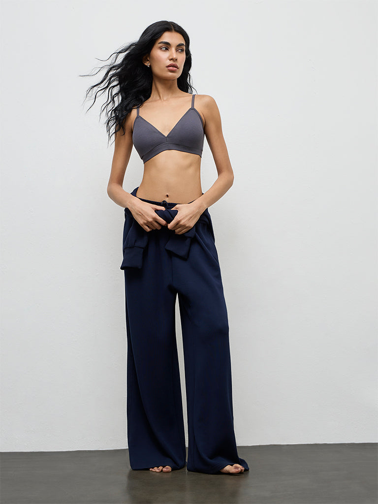 Superstar Charcoal Waffle-Textured Cotton-Blend Bra