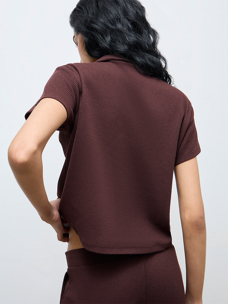 Superstar Dark Brown Waffle-Textured Shirt