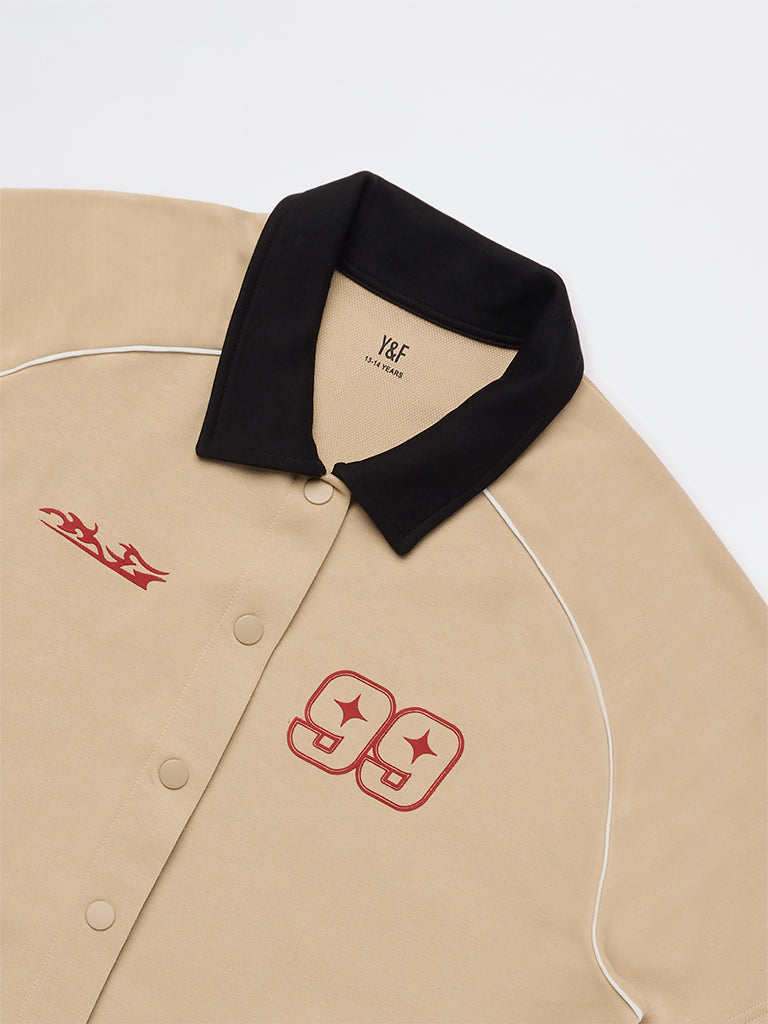 Boys Beige Printed Shirt