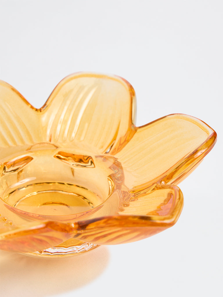 Westside Home Peach Flower Glass Tealight Holder