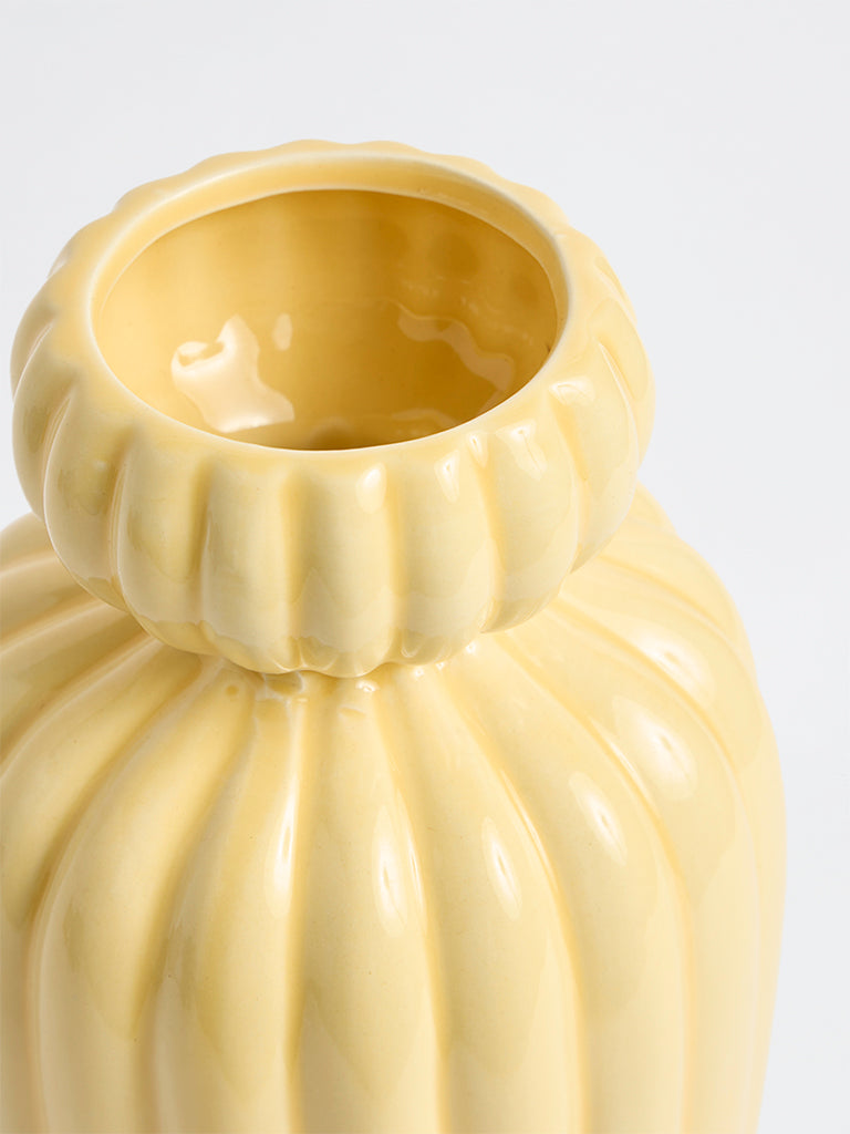 Westside Home Yellow Ribbed Ceramic Vase