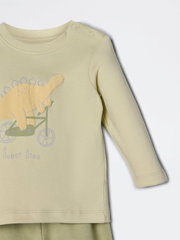 HOP Baby Boys Sage Dinosaur Printed Cotton Co-ord Set - Exclusive