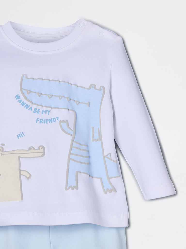 HOP Baby Boys Blue Animal Pattern Cotton Co-ord Set - Exclusive