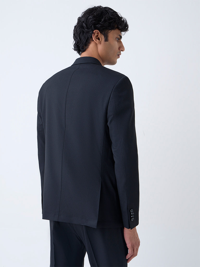 WES Formals Black Striped Slim-Fit Blazer