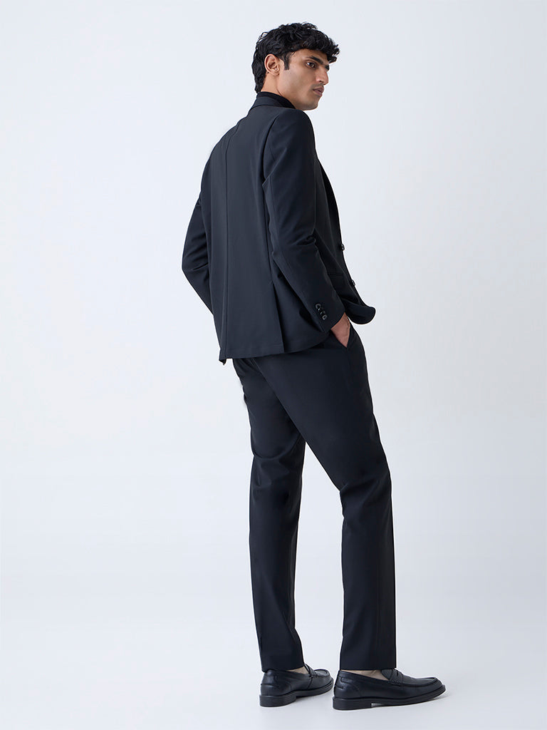 WES Formals Black Slim-Fit Mid-Rise Trousers