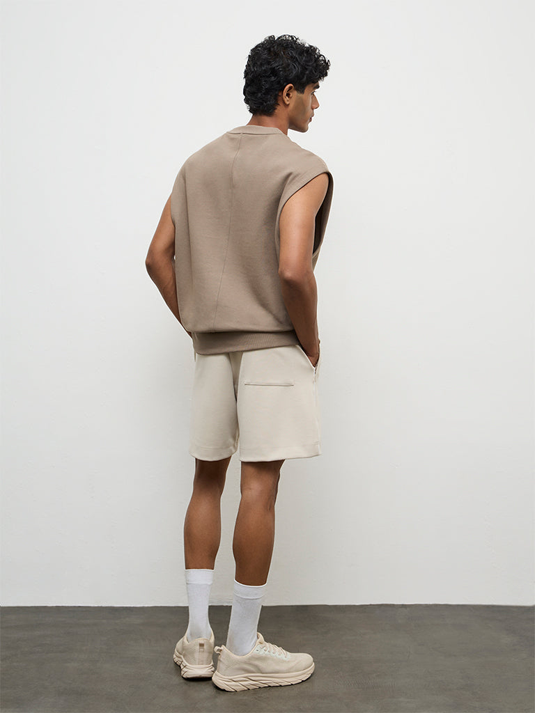 Nuoflexx Light Beige Relaxed Fit Mid-Rise Shorts