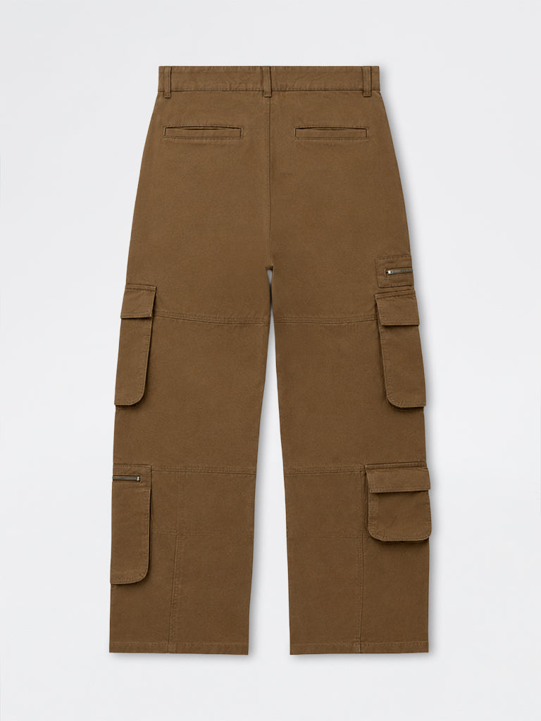 Nuon Taupe Loose-Fit Mid-Rise Cotton Cargo Pants