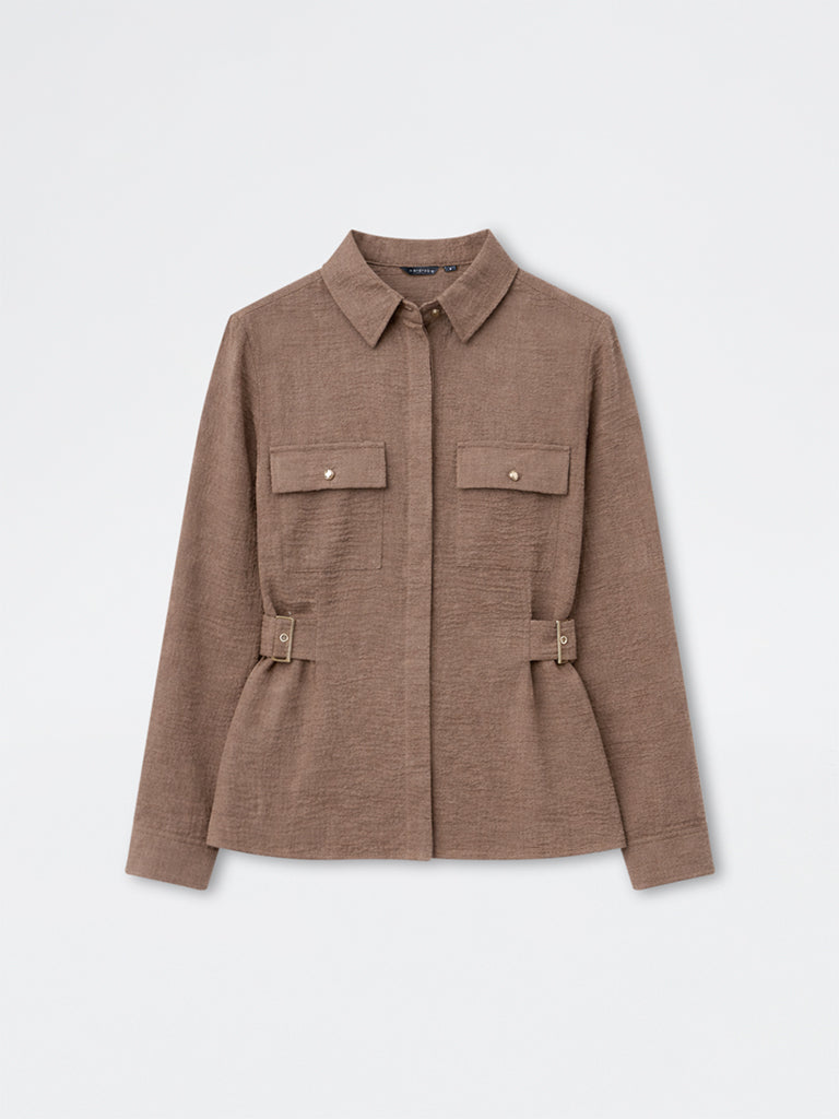 Wardrobe Brown Buckle-Detail Shirt
