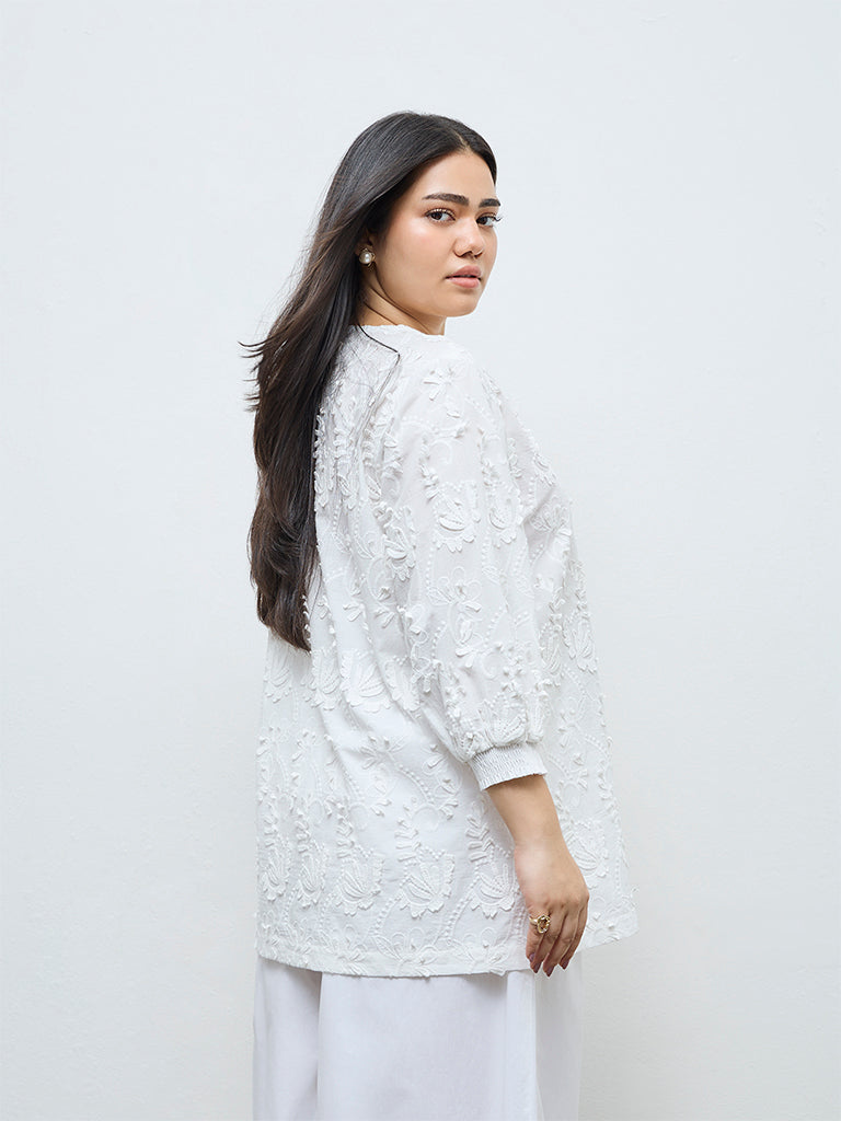 Diza White Floral Embroidered Tunic