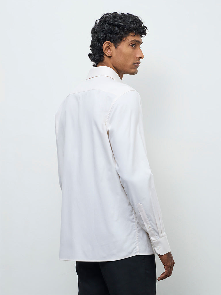 WES Formals Cream Slim-Fit Cotton Shirt