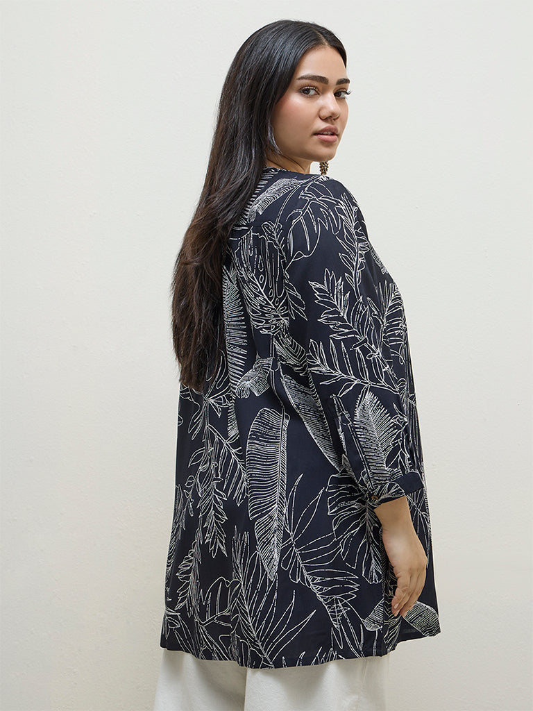 Diza Black Botanical Pattern Tunic