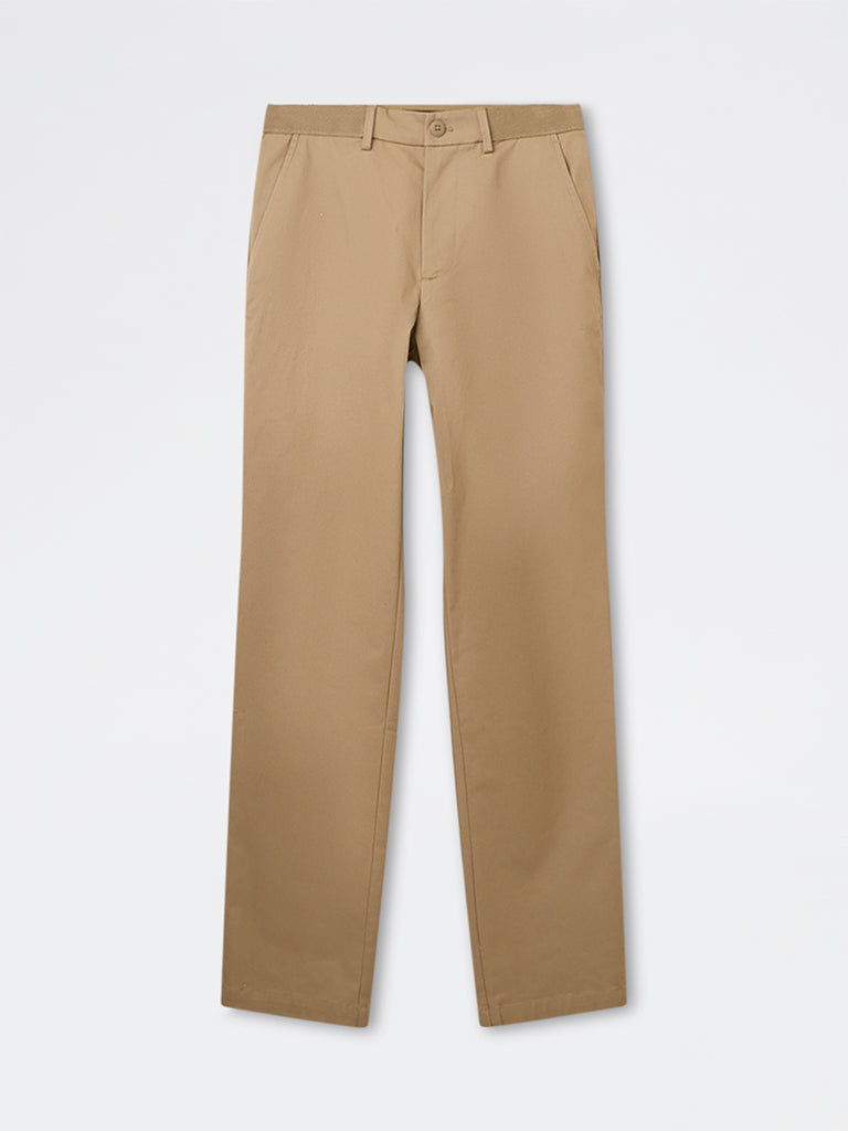Ascot Taupe Relaxed-Fit Mid-Rise Cotton-Blend Trousers