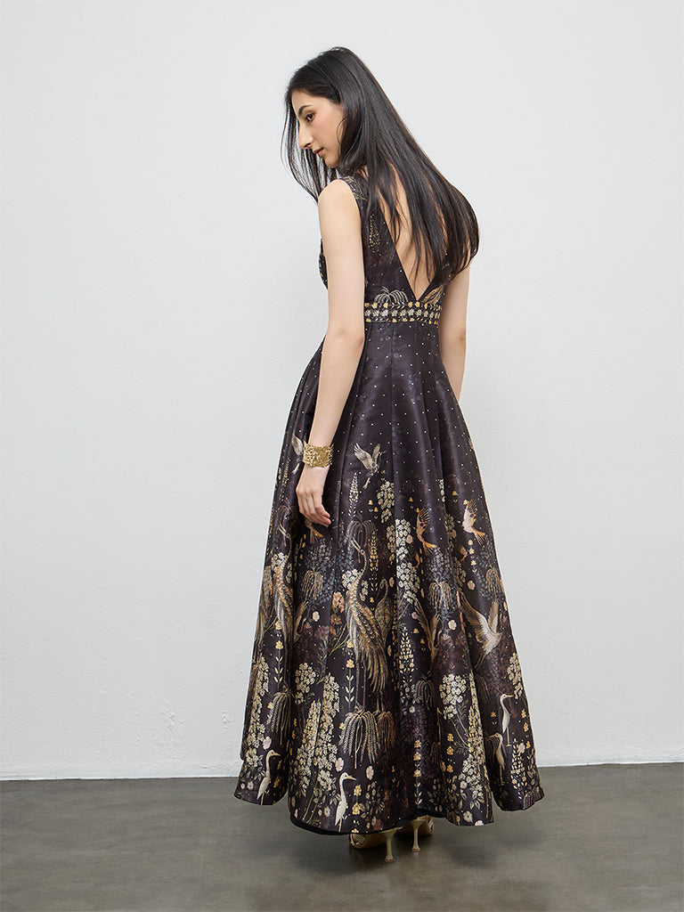 Vark Black Printed A-Line Dress