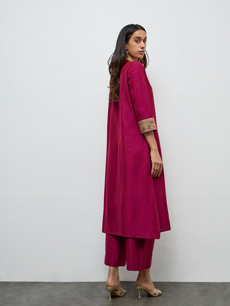 Utsa Maroon Badla Printed A-Line Kurta