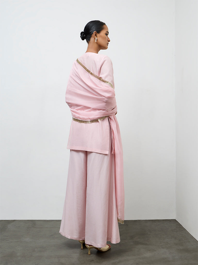 Vark Light Pink Embellished Cotton-Blend Ethnic Set