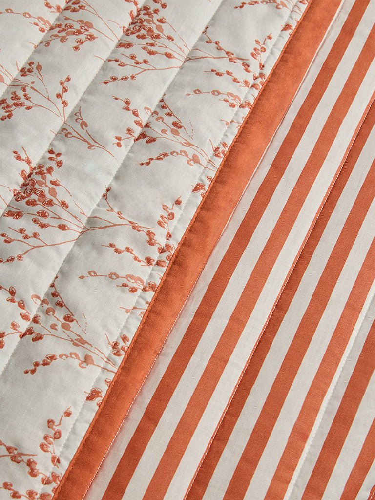 Westside Home Orange Botanical Design Reversible Queen Bed Comforter