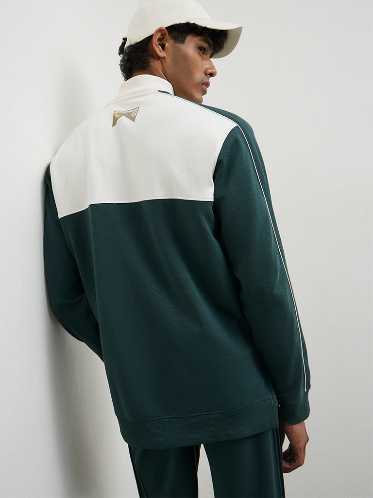 Nuoflexx Green Colour-Blocked Relaxed Fit Cotton-Blend Jacket