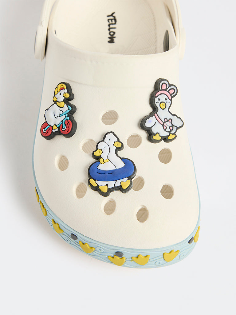 Yellow Off-White Duck Applique Clogs