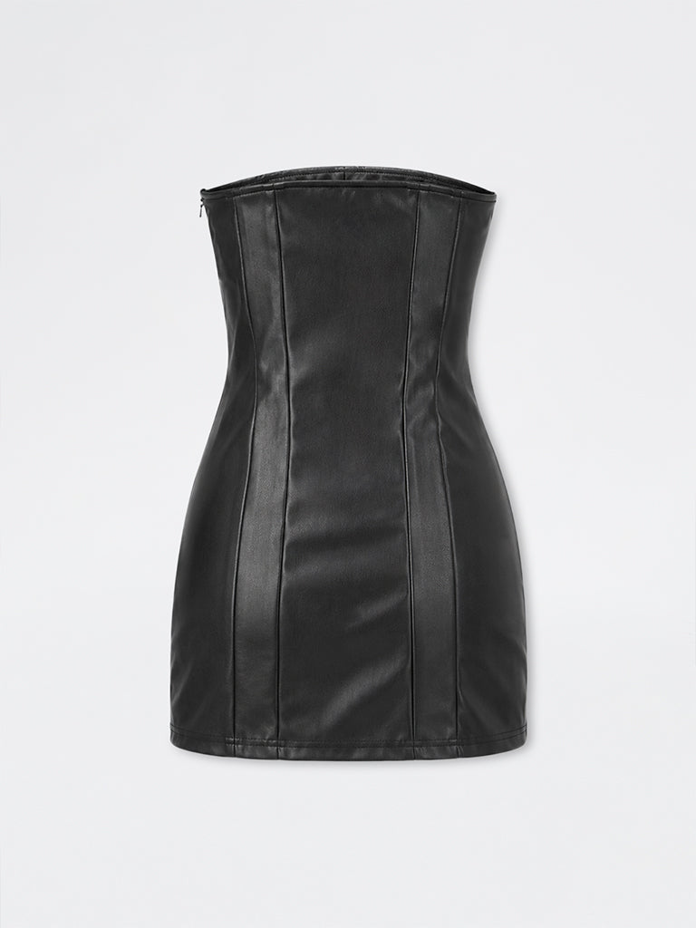 Nuon Black Faux-Leather Tube Mini Dress