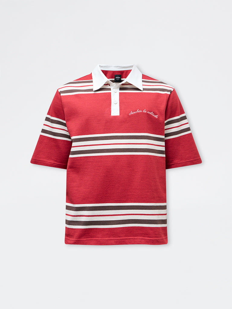 Nuon Red Striped Relaxed-Fit Cotton-Blend Polo T-Shirt